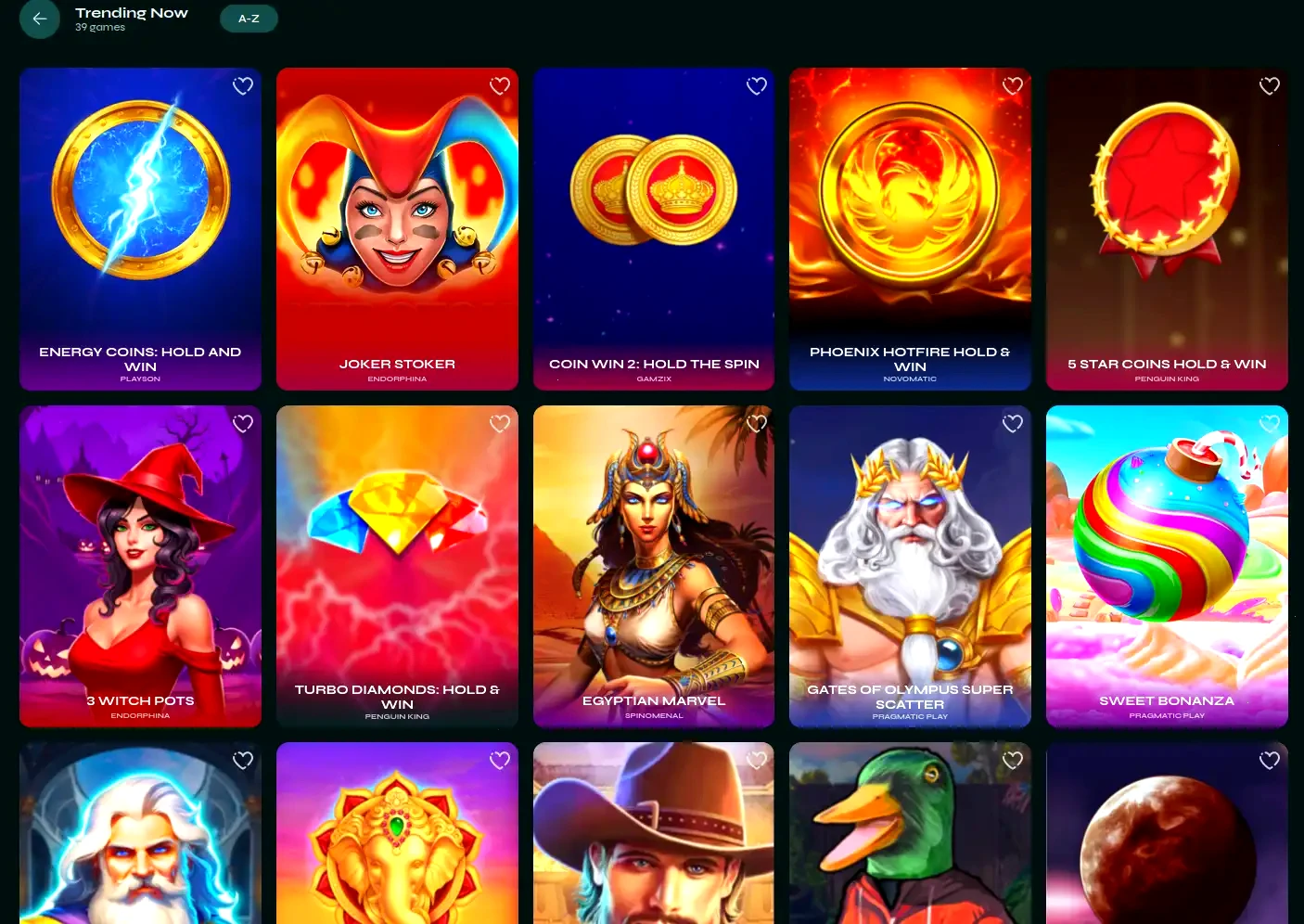 Monsterwin Online Casino Spielauswahl